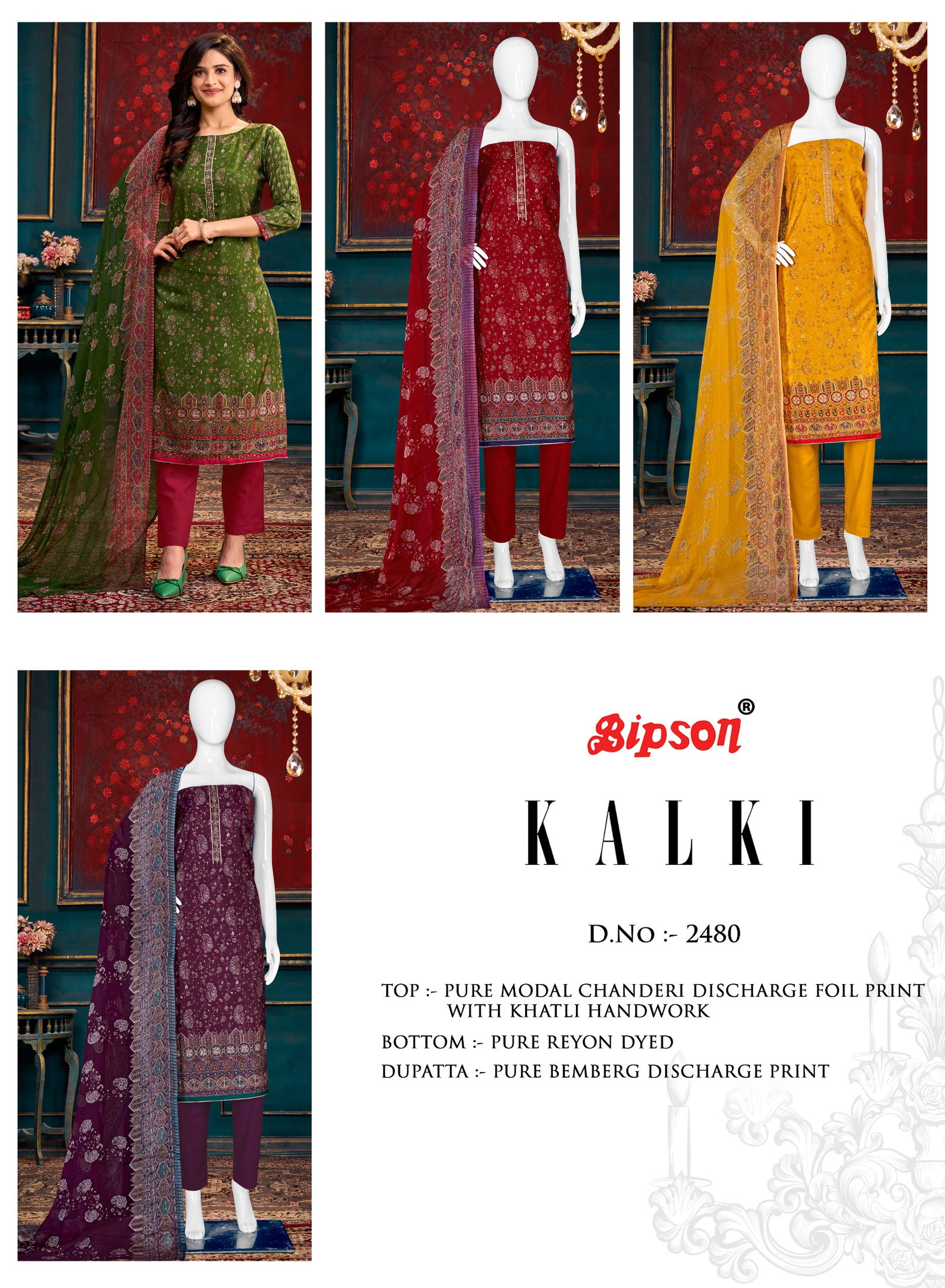 Kalki 2480 By Bipson Modal Chanderi Printed Dress Material Suppliers In Mumbai